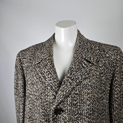 Vintage Barclay Coatings All Wool Tweed Overcoat Long Coat Brown Cream L-XL