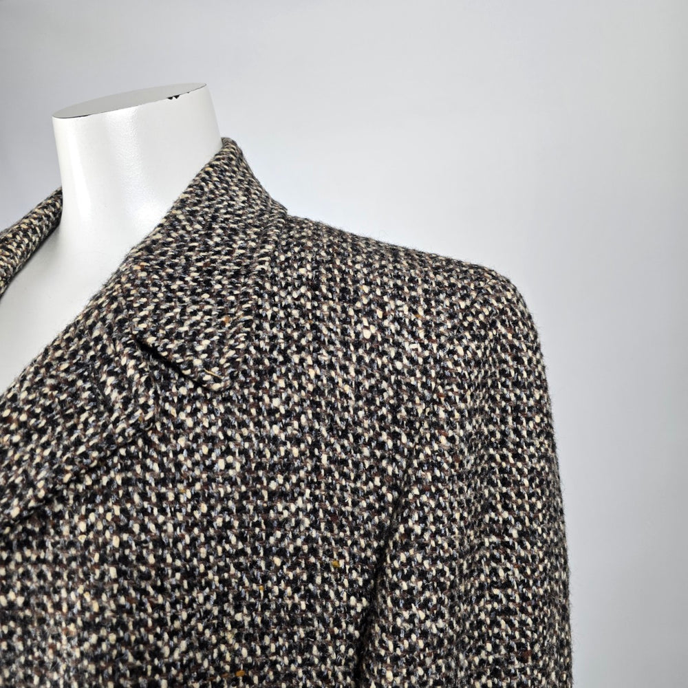 Vintage Barclay Coatings All Wool Tweed Overcoat Long Coat Brown Cream L-XL