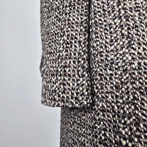 Vintage Barclay Coatings All Wool Tweed Overcoat Long Coat Brown Cream L-XL