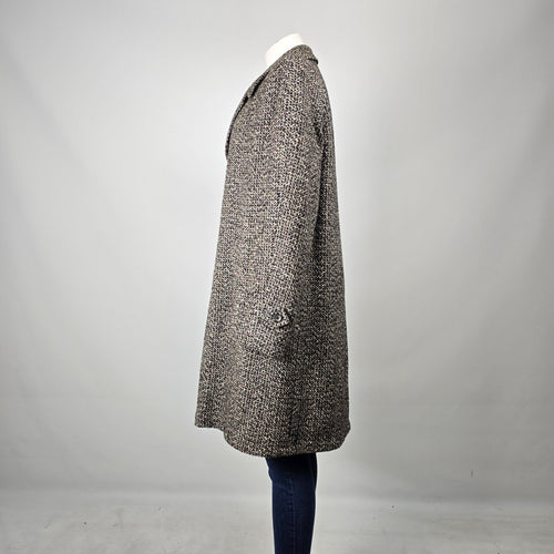 Vintage Barclay Coatings All Wool Tweed Overcoat Long Coat Brown Cream L-XL