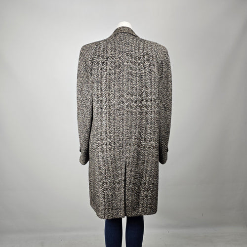 Vintage Barclay Coatings All Wool Tweed Overcoat Long Coat Brown Cream L-XL