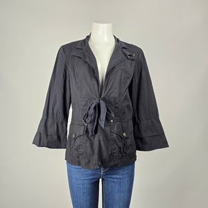 XCVI Black Tie Front Utility Jacket Bell Sleeve Cotton Blend Size L