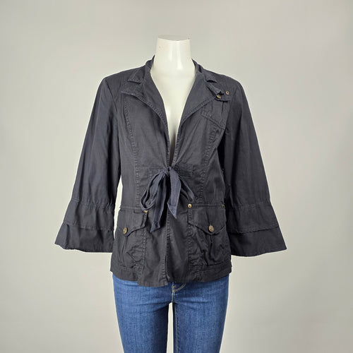 XCVI Black Tie Front Utility Jacket Bell Sleeve Cotton Blend Size L