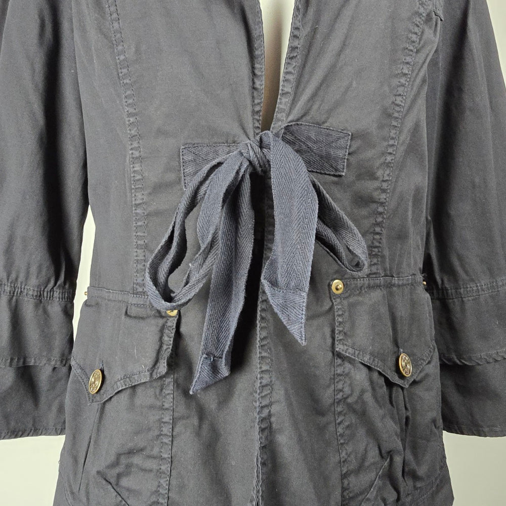 XCVI Black Tie Front Utility Jacket Bell Sleeve Cotton Blend Size L