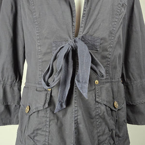 XCVI Black Tie Front Utility Jacket Bell Sleeve Cotton Blend Size L