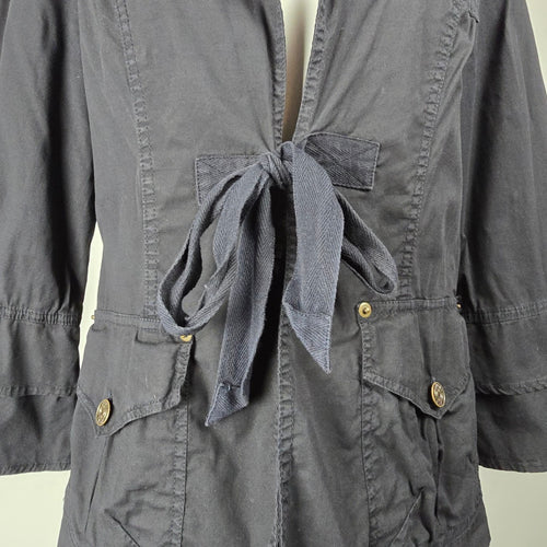XCVI Black Tie Front Utility Jacket Bell Sleeve Cotton Blend Size L