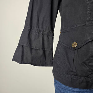 XCVI Black Tie Front Utility Jacket Bell Sleeve Cotton Blend Size L