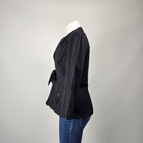 XCVI Black Tie Front Utility Jacket Bell Sleeve Cotton Blend Size L