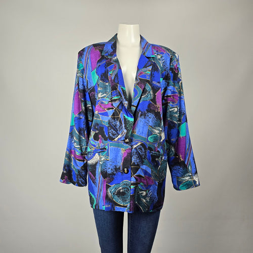 Vintage By Giovanni Abstract Print Rayon Blazer Jacket Women's Size 12