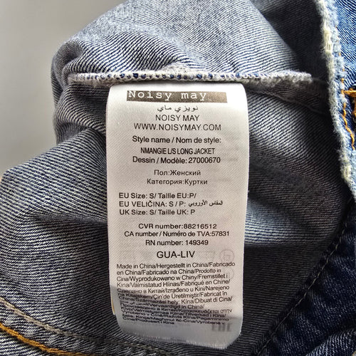 Noisy May NMANGIE Women's Distressed Long Denim Jacket Blue Size S