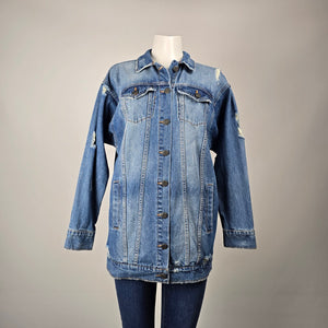 Noisy May NMANGIE Women's Distressed Long Denim Jacket Blue Size S