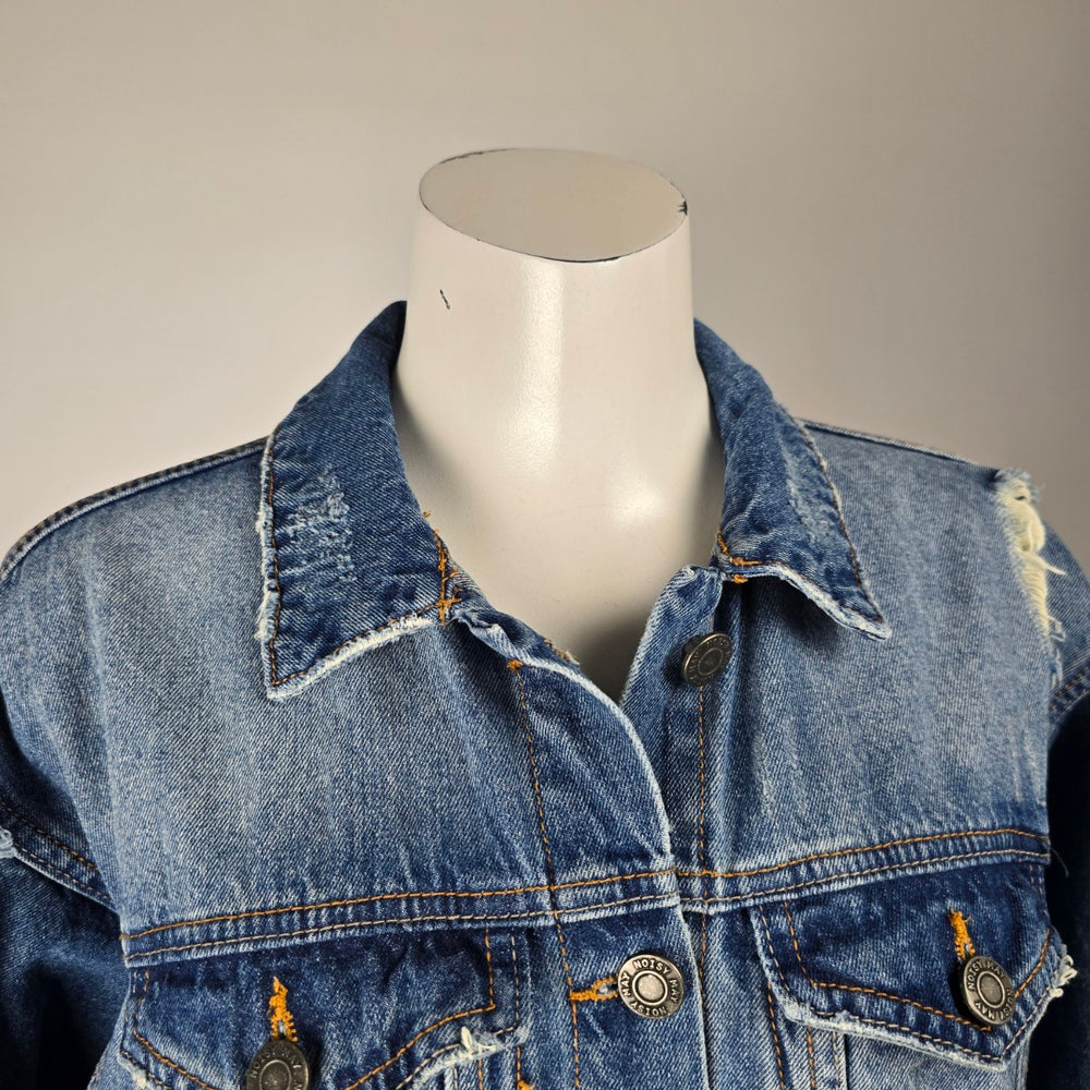 Noisy May NMANGIE Women's Distressed Long Denim Jacket Blue Size S