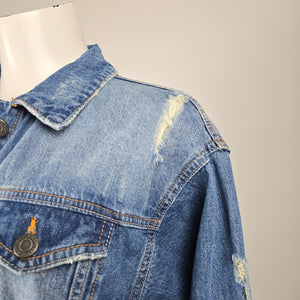 Noisy May NMANGIE Women's Distressed Long Denim Jacket Blue Size S