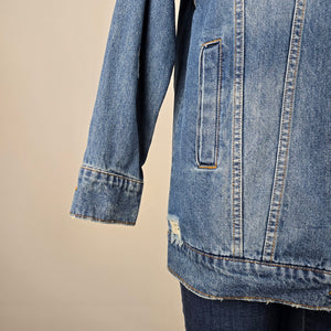 Noisy May NMANGIE Women's Distressed Long Denim Jacket Blue Size S