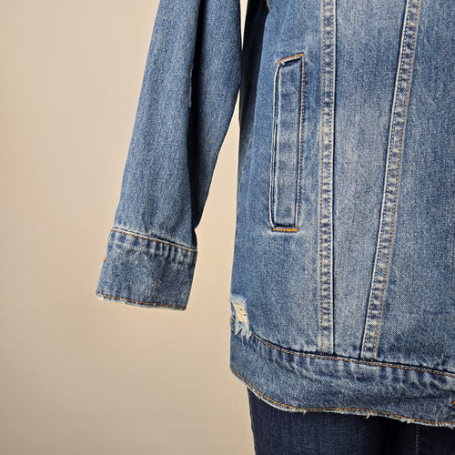Noisy May NMANGIE Women's Distressed Long Denim Jacket Blue Size S