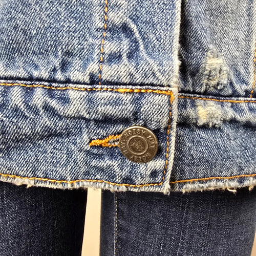 Noisy May NMANGIE Women's Distressed Long Denim Jacket Blue Size S