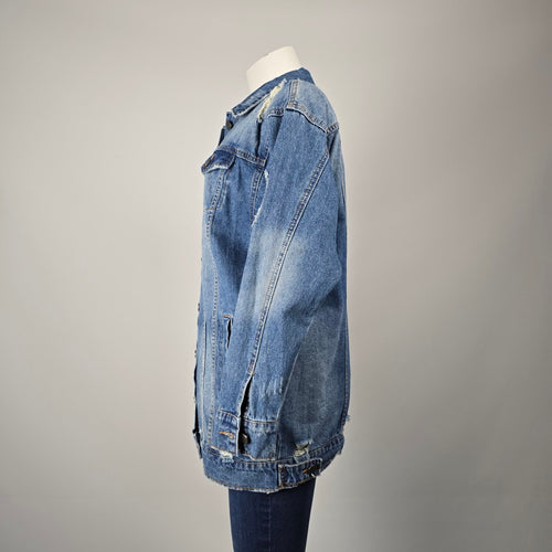 Noisy May NMANGIE Women's Distressed Long Denim Jacket Blue Size S