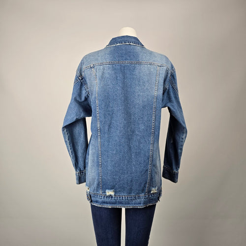 Noisy May NMANGIE Women's Distressed Long Denim Jacket Blue Size S