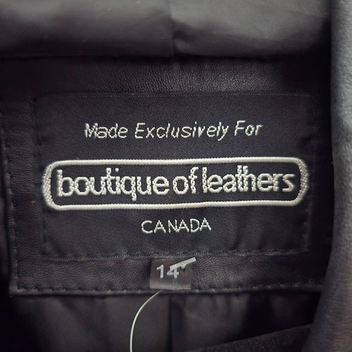 Vintage Boutique of Leathers Genuine Leather Black Button Front Jacket Size 14