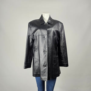 Vintage Boutique of Leathers Genuine Leather Black Button Front Jacket Size 14