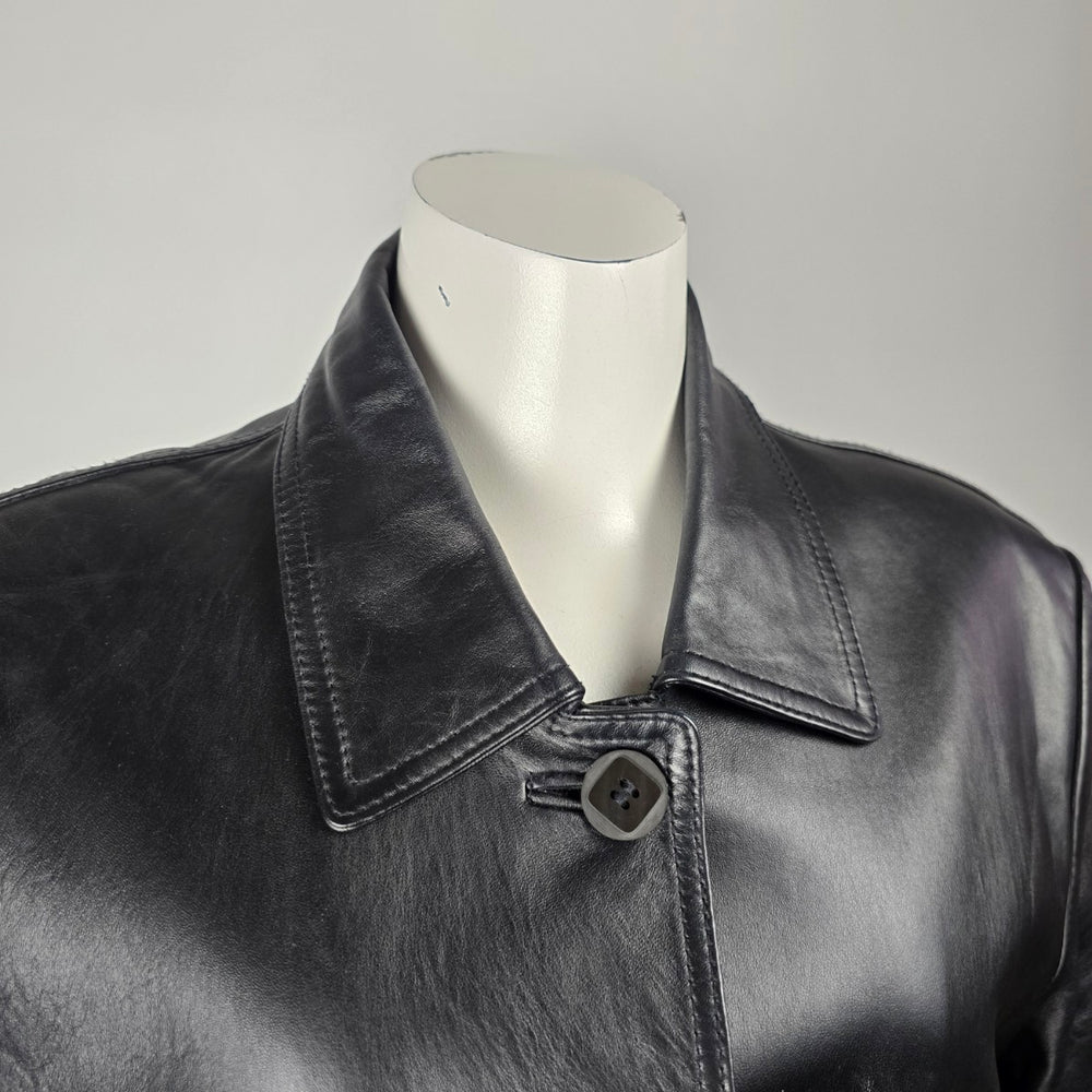 Vintage Boutique of Leathers Genuine Leather Black Button Front Jacket Size 14