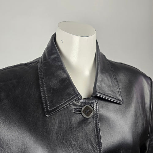 Vintage Boutique of Leathers Genuine Leather Black Button Front Jacket Size 14