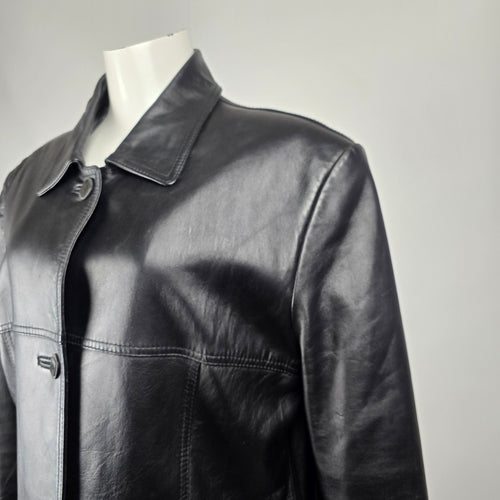 Vintage Boutique of Leathers Genuine Leather Black Button Front Jacket Size 14