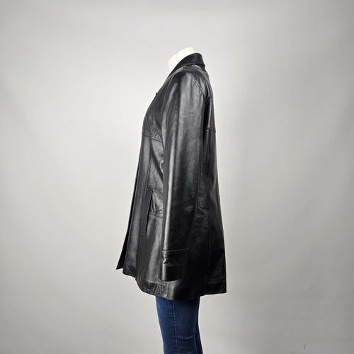 Vintage Boutique of Leathers Genuine Leather Black Button Front Jacket Size 14