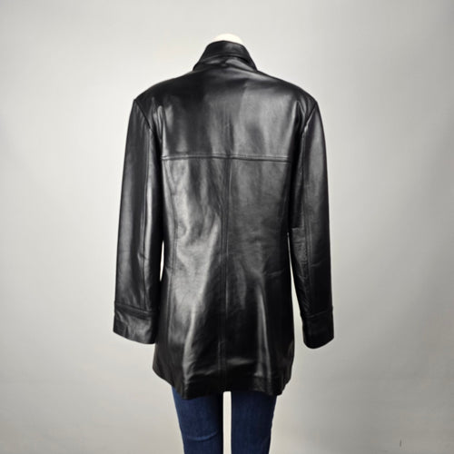 Vintage Boutique of Leathers Genuine Leather Black Button Front Jacket Size 14