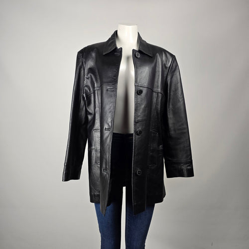 Vintage Boutique of Leathers Genuine Leather Black Button Front Jacket Size 14