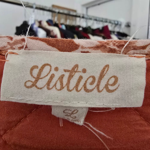Listicle Women's Floral Quilted Tie Front Jacket Rust Orange Size L