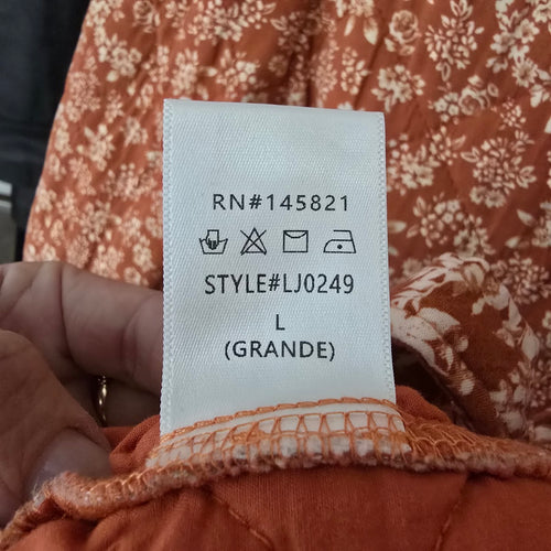 Listicle Women's Floral Quilted Tie Front Jacket Rust Orange Size L