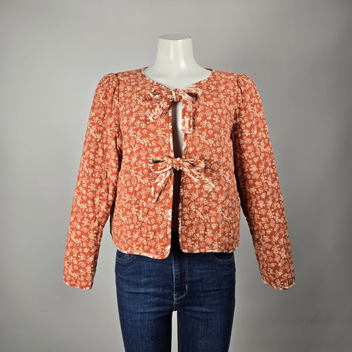 Listicle Women's Floral Quilted Tie Front Jacket Rust Orange Size L