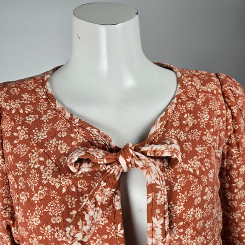 Listicle Women's Floral Quilted Tie Front Jacket Rust Orange Size L