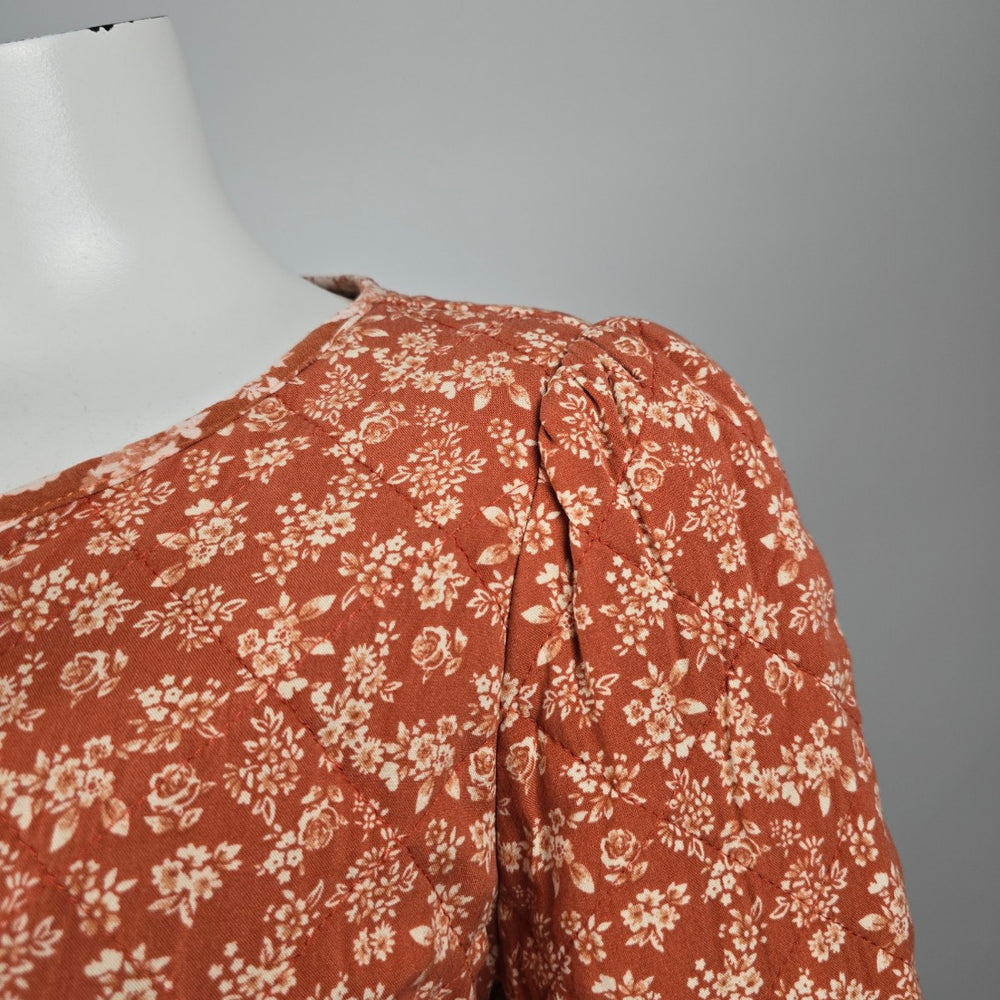Listicle Women's Floral Quilted Tie Front Jacket Rust Orange Size L
