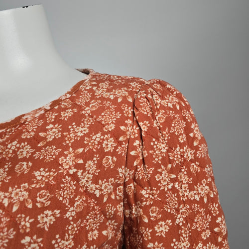 Listicle Women's Floral Quilted Tie Front Jacket Rust Orange Size L