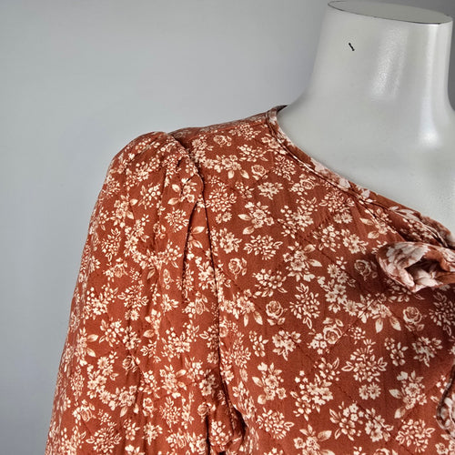 Listicle Women's Floral Quilted Tie Front Jacket Rust Orange Size L