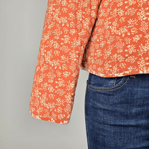 Listicle Women's Floral Quilted Tie Front Jacket Rust Orange Size L