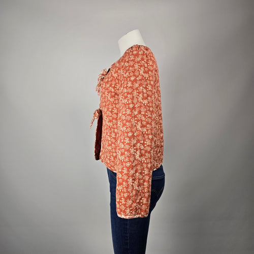 Listicle Women's Floral Quilted Tie Front Jacket Rust Orange Size L