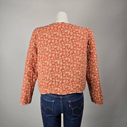 Listicle Women's Floral Quilted Tie Front Jacket Rust Orange Size L