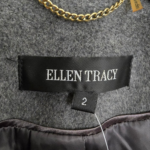 Ellen Tracy Women's Beige Grey Colourblock Wool Blend Button Front Coat Size 2