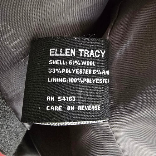 Ellen Tracy Women's Beige Grey Colourblock Wool Blend Button Front Coat Size 2
