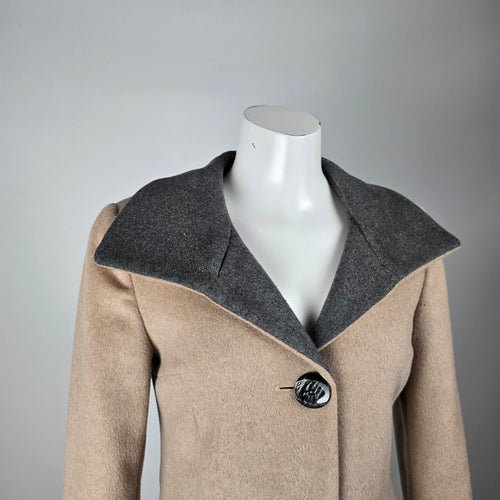 Ellen Tracy Women's Beige Grey Colourblock Wool Blend Button Front Coat Size 2