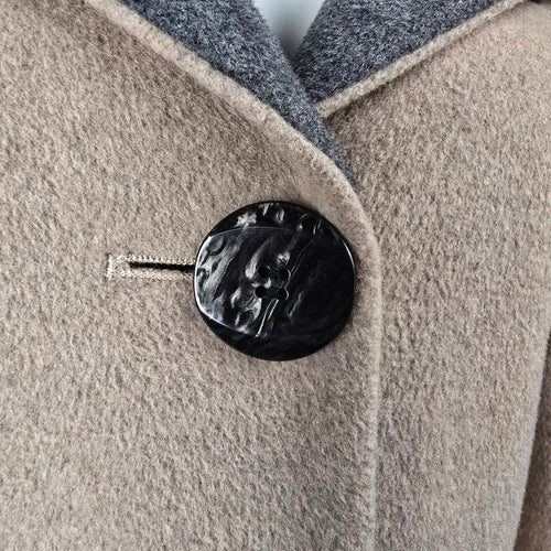 Ellen Tracy Women's Beige Grey Colourblock Wool Blend Button Front Coat Size 2