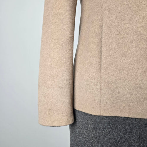 Ellen Tracy Women's Beige Grey Colourblock Wool Blend Button Front Coat Size 2