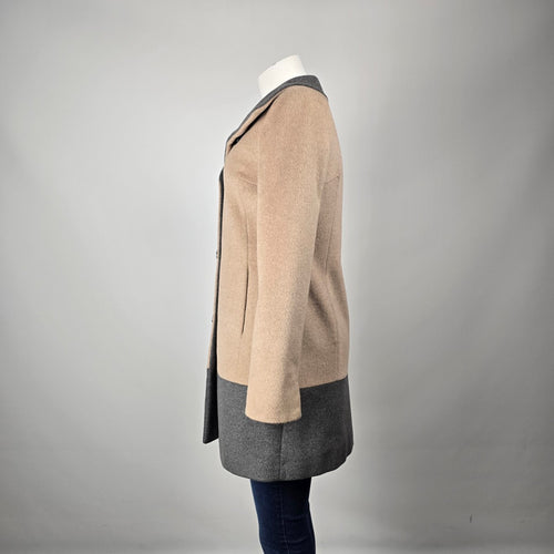 Ellen Tracy Women's Beige Grey Colourblock Wool Blend Button Front Coat Size 2