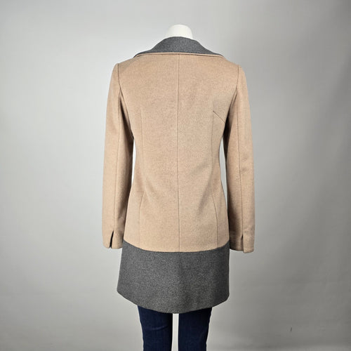 Ellen Tracy Women's Beige Grey Colourblock Wool Blend Button Front Coat Size 2