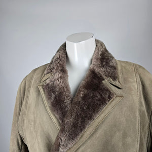 Vintage Benjamin Simon Suede Double-Breasted Coat Oversized Boyfriend Fit, Shearling Size L/XL