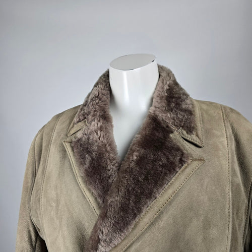 Vintage Benjamin Simon Suede Double-Breasted Coat Oversized Boyfriend Fit, Shearling Size L/XL