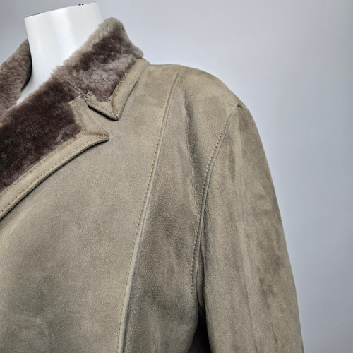 Vintage Benjamin Simon Suede Double-Breasted Coat Oversized Boyfriend Fit, Shearling Size L/XL